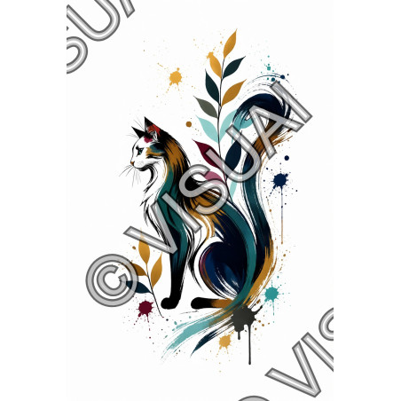 Chat Profil Élégant – Affiche Artistique Aquarelle Moderne Verticale