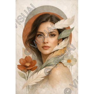 Portrait féminin abstrait terracotta – Affiche & toile déco moderne