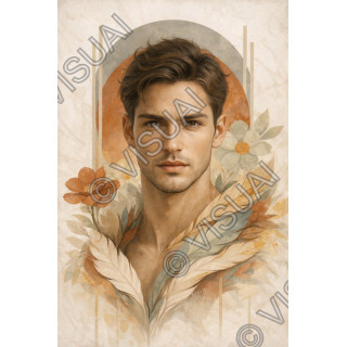 Portrait masculin abstrait terracotta – Affiche & toile déco moderne | VISUAI