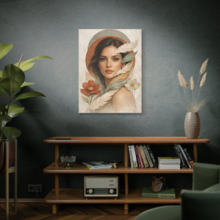 Portrait féminin abstrait terracotta – Affiche & toile déco moderne