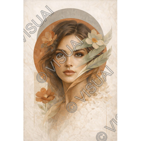 Portrait féminin abstrait floral – Affiche & toile déco moderne | VISUAI