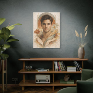 Portrait masculin abstrait terracotta – Affiche & toile déco moderne | VISUAI