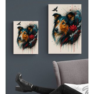 Illustration chien artistique coloré – Poster & toile 30x40 / 40x60