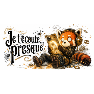 Mug Je T’écoute… Presque – Panda Roux Steampunk | VISUAI
