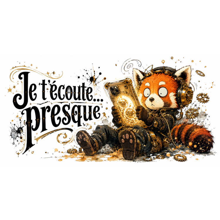 Mug Je T’écoute… Presque – Panda Roux Steampunk | VISUAI