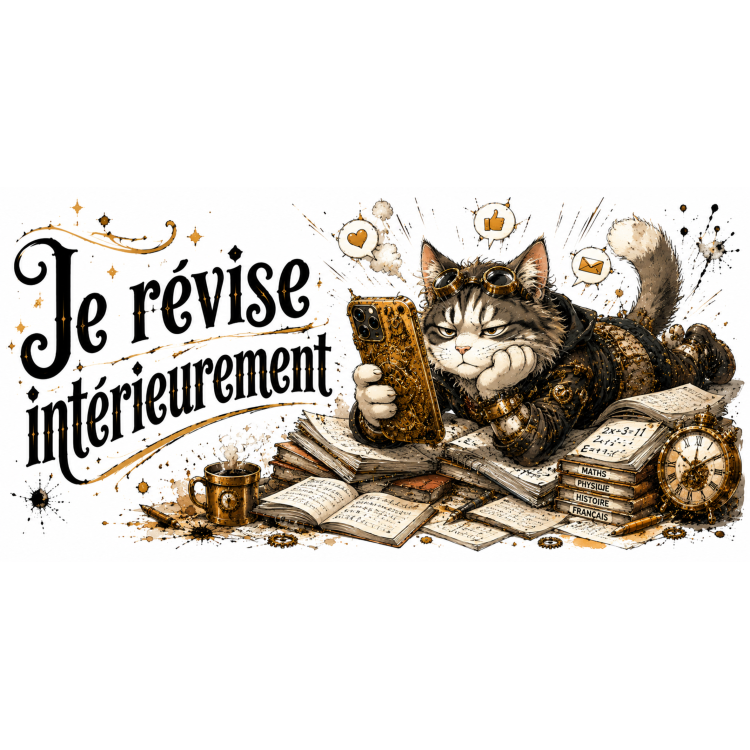 Mug Je Révise Intérieurement – Chat Steampunk Humoristique | VISUAI