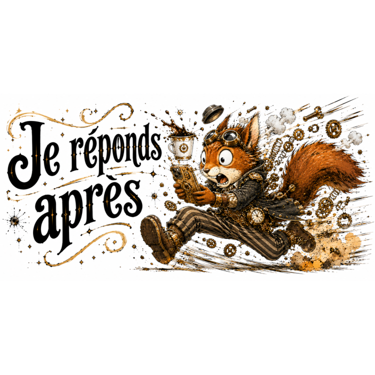 Mug Je Réponds Après – Écureuil Steampunk Humoristique | VISUAI