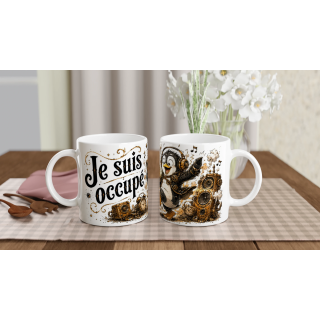 Mug Je Suis Occupé – Pingouin Steampunk Humoristique | VISUAI
