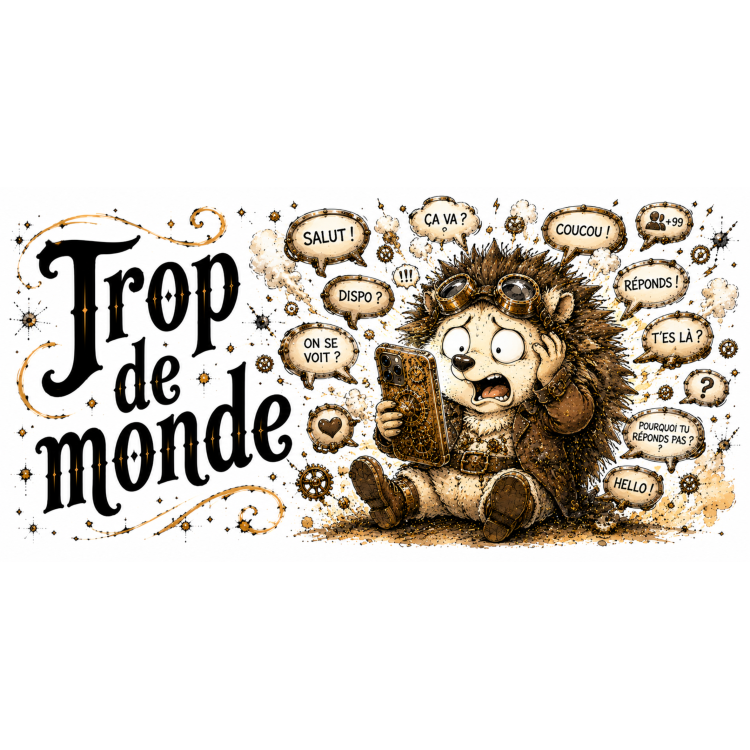 Mug Trop De Monde – Hérisson Steampunk Humoristique | VISUAI