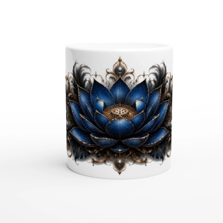 Lotus Saphir Éternel – Mug Panoramique Tropical | Éclats de Paradis Noir | VISUAI