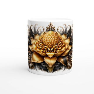 Or du Paradis – Mug Panoramique Fleur Tropicale Dorée | Éclats de Paradis Noir | VISUAI