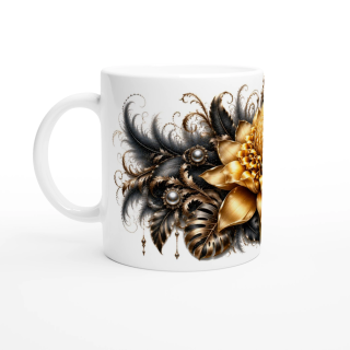 Or du Paradis – Mug Panoramique Fleur Tropicale Dorée | Éclats de Paradis Noir | VISUAI