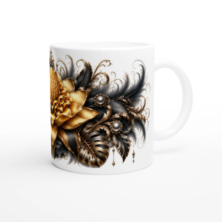Or du Paradis – Mug Panoramique Fleur Tropicale Dorée | Éclats de Paradis Noir | VISUAI