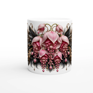 Cascade Rosée – Mug Panoramique Floral Rose Élégant | Éclats de Paradis Noir | VISUAI