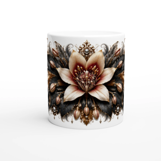 Étoile de Velours – Mug Panoramique Fleur Ivoire et Bordeaux | Éclats de Paradis Noir | VISUAI