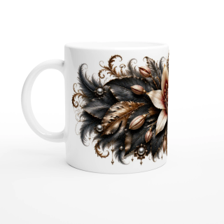 Étoile de Velours – Mug Panoramique Fleur Ivoire et Bordeaux | Éclats de Paradis Noir | VISUAI