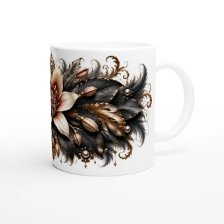 Étoile de Velours – Mug Panoramique Fleur Ivoire et Bordeaux | Éclats de Paradis Noir | VISUAI