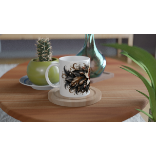 Étoile de Velours – Mug Panoramique Fleur Ivoire et Bordeaux | Éclats de Paradis Noir | VISUAI