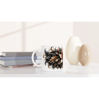 Étoile de Velours – Mug Panoramique Fleur Ivoire et Bordeaux | Éclats de Paradis Noir | VISUAI