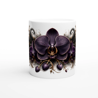 Orchidée de Minuit – Mug Panoramique Orchidée Violette Élégante | Éclats de Paradis Noir | VISUAI