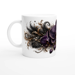 Orchidée de Minuit – Mug Panoramique Orchidée Violette Élégante | Éclats de Paradis Noir | VISUAI