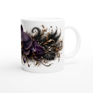 Orchidée de Minuit – Mug Panoramique Orchidée Violette Élégante | Éclats de Paradis Noir | VISUAI