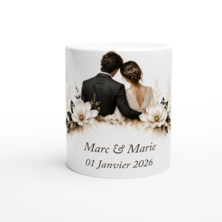 Mug personnalisable Mariage Homme & Femme – Élégance Botanique