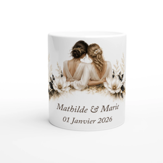 Mug personnalisable Mariage Femme & Femme – Élégance Botanique