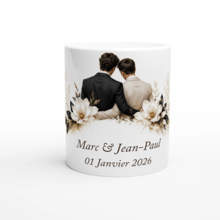 Mug personnalisable Mariage Homme & Homme – Élégance Botanique
