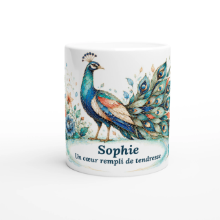 Mug personnalisable Paon Style Vitrail Floral – Les Animaux de Lumière