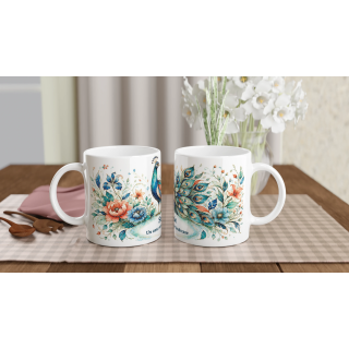 Mug personnalisable Paon Style Vitrail Floral – Les Animaux de Lumière