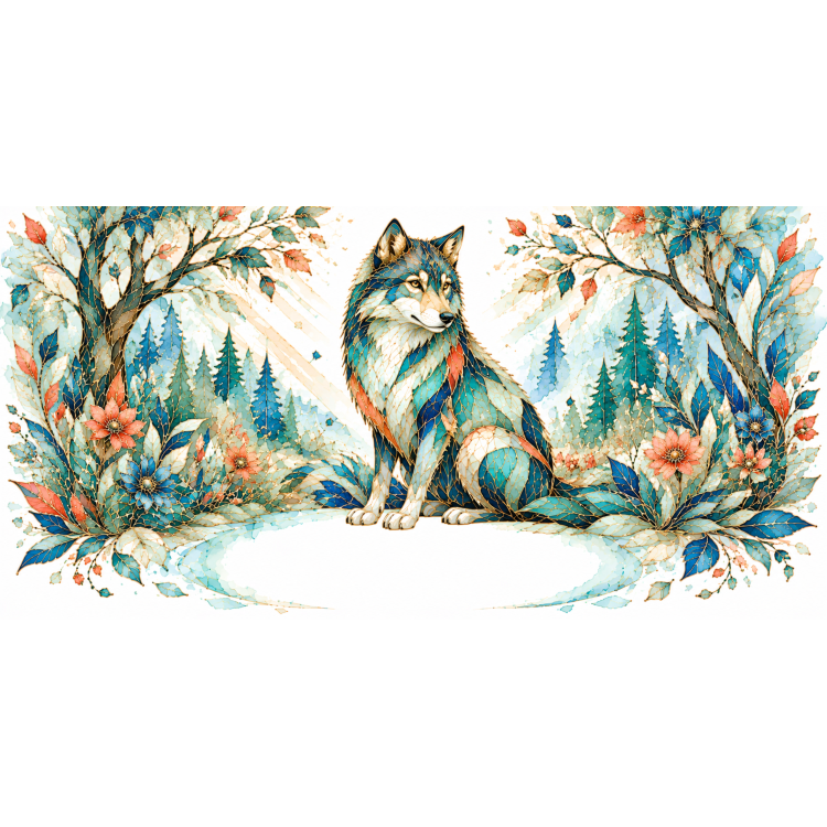 Mug personnalisable Loup Style Vitrail Floral – Les Animaux de Lumière
