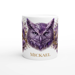 Mug personnalisable Hibou en Améthyste – Collection Le Bestiaire des Gemmes