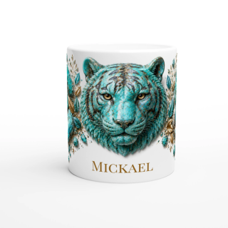 Mug personnalisable Tigre en Turquoise – Collection Le Bestiaire des Gemmes