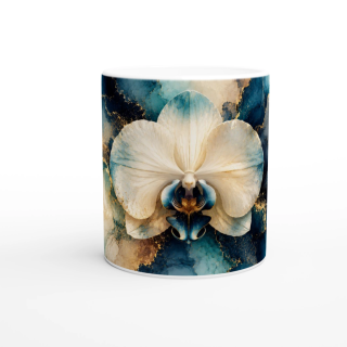 Mug Orchidée Précieuse Bleu & Or – Collection Les Floraisons Précieuses