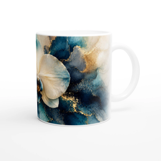 Mug Orchidée Précieuse Bleu & Or – Collection Les Floraisons Précieuses