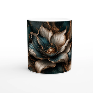 Mug Pivoine Précieuse Bleu Pétrole & Cuivre – Collection Les Floraisons Précieuses