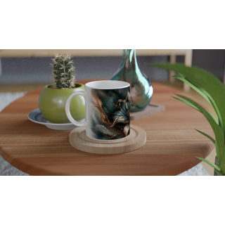 Mug Pivoine Précieuse Bleu Pétrole & Cuivre – Collection Les Floraisons Précieuses