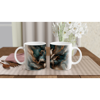 Mug Pivoine Précieuse Bleu Pétrole & Cuivre – Collection Les Floraisons Précieuses