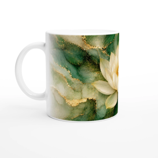 Mug Lotus Précieux Ivoire & Vert Émeraude – Collection Les Floraisons Précieuses