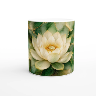 Mug Lotus Précieux Ivoire & Vert Émeraude – Collection Les Floraisons Précieuses