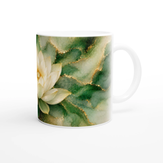 Mug Lotus Précieux Ivoire & Vert Émeraude – Collection Les Floraisons Précieuses