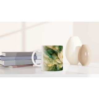 Mug Lotus Précieux Ivoire & Vert Émeraude – Collection Les Floraisons Précieuses