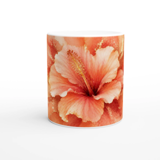 Mug Hibiscus Précieux Corail & Or – Collection Les Floraisons Précieuses
