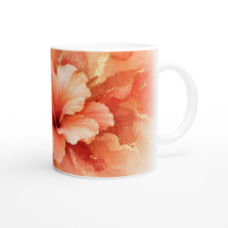 Mug Hibiscus Précieux Corail & Or – Collection Les Floraisons Précieuses