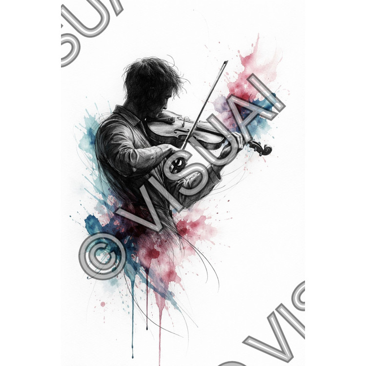 Illustration artistique contemporaine – L’âme du violon en mouvement