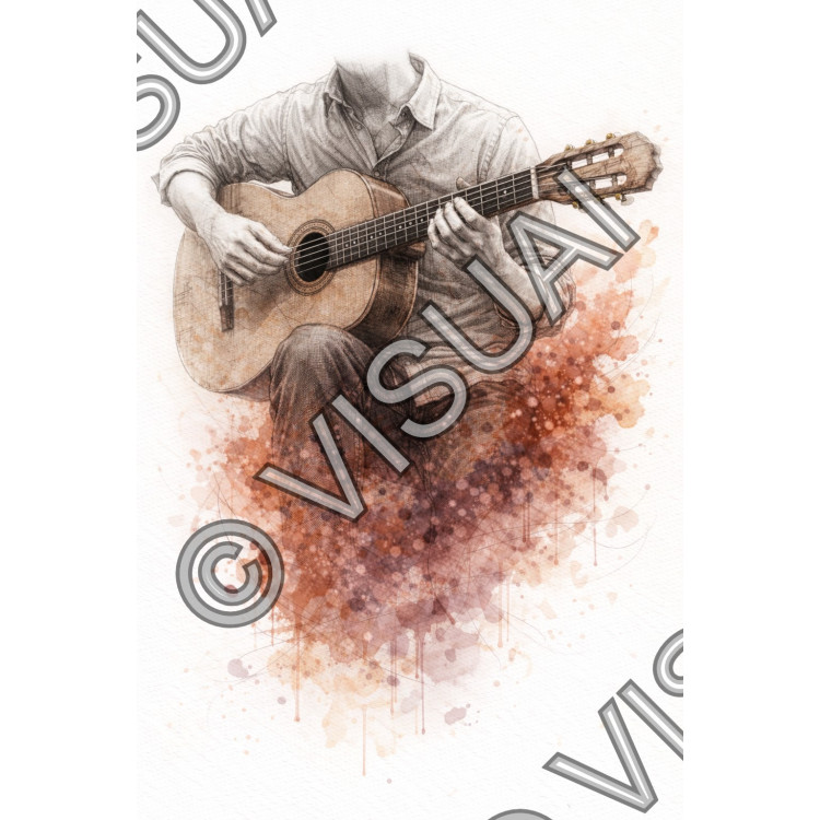 Illustration artistique guitare acoustique – Cordes intimes expressives