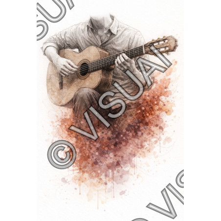 Illustration artistique guitare acoustique – Cordes intimes expressives