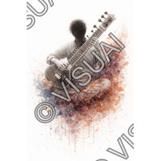 Illustration artistique de sitar – Résonance du sitar