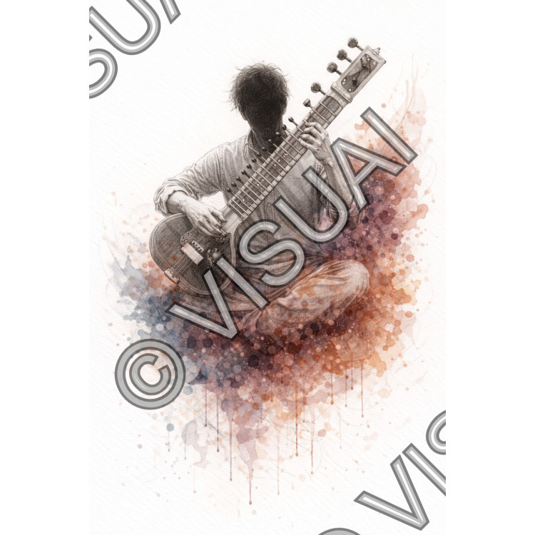 Illustration artistique de sitar – Résonance du sitar